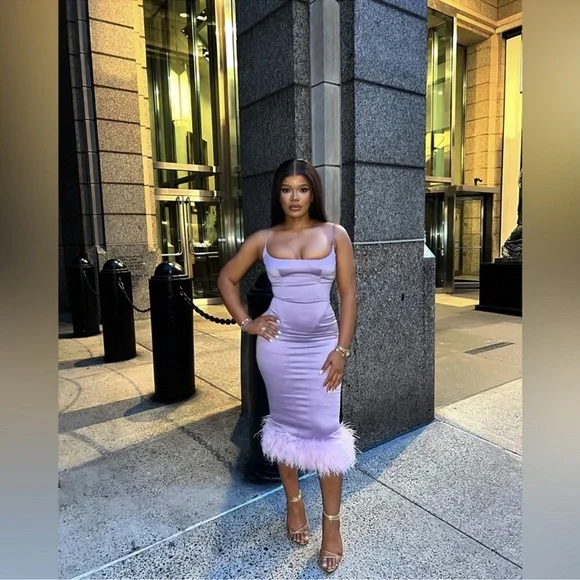 House of CB Helena Orchid Lavender Satin Midi Dress - Picture 6 of 10